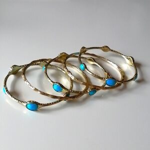 🔴Faux Turquoise Bracelet Bohemian Bronze Tone Bangles Set